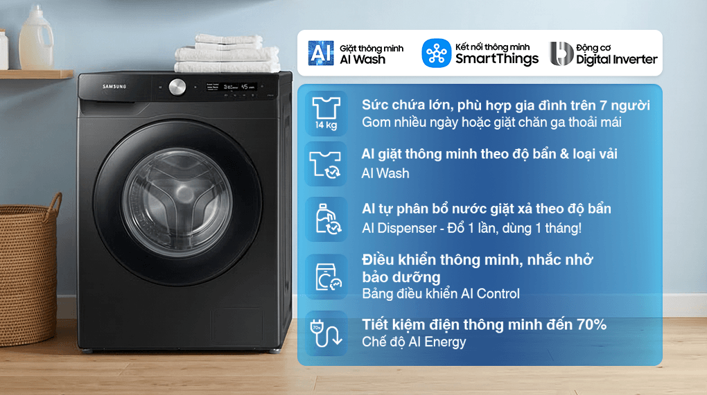 Máy giặt Samsung Bespoke AI Inverter 14 kg WW14BB944DGBSV – tính năng 1