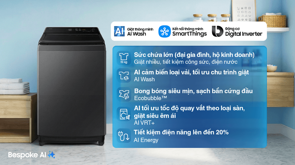 Máy giặt Samsung Inverter 15 kg WA80F15S5CSV – tính năng 1