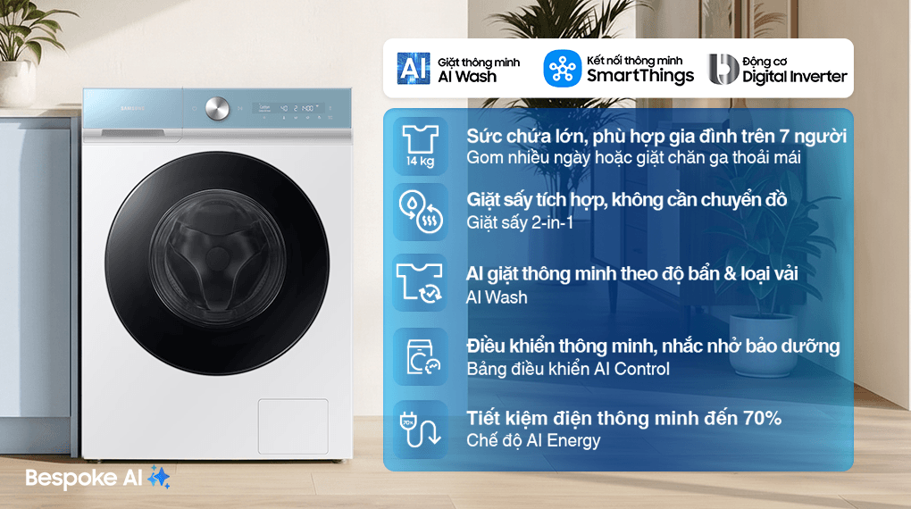 Máy giặt sấy Samsung Inverter 14/8 kg WD14BB944DGMSV – tính năng 1