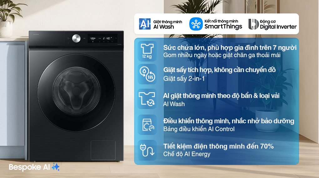 Máy giặt sấy Samsung Inverter Giặt 12/7 kg WD12DB7B85GBSV – tính năng 1
