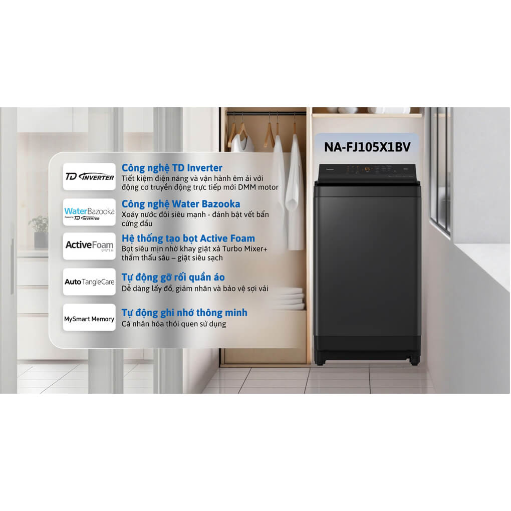 Đánh giá Máy giặt Panasonic Inverter 10.5 kg NA-FJ105X1BV